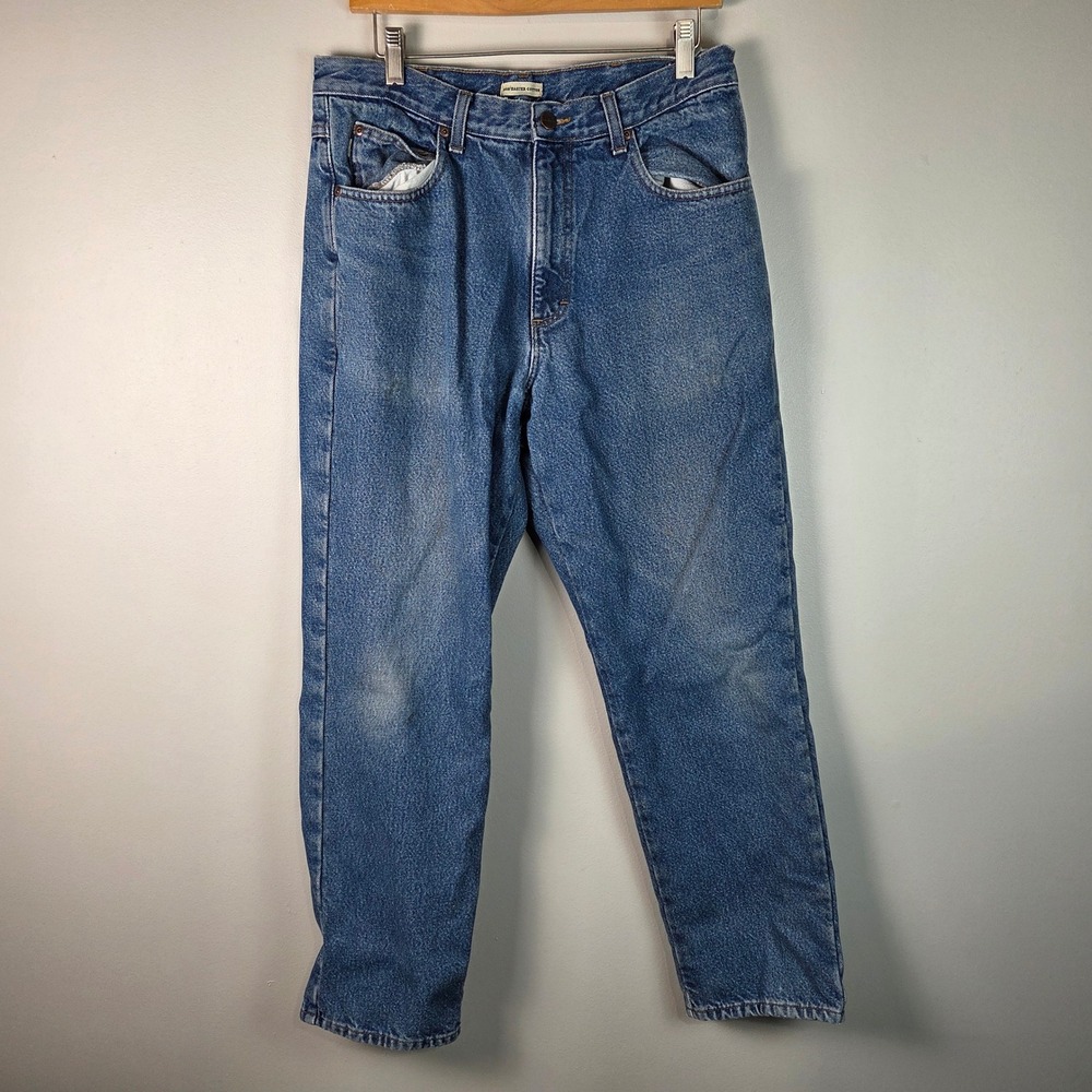 LL Bean Flannel Lined Jeans Mens Blue Fair Vintage Plaid Nor'easter Cotton